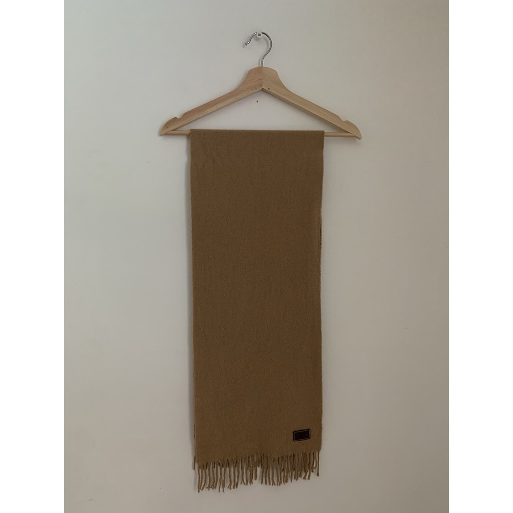 Coach Camel Scarf 100% Cashmere Unisex Fringe Ends Timeless Quiet Luxury Classic